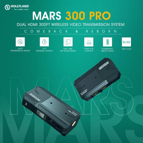 Hollyland Mars 300 PRO HDMI Loopout Wireless Transmitter And Receiver 300ft Long Range 0.08S Low Latency (Enhanced Version)