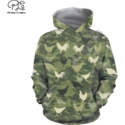 PLstar Cosmos Camo Chickens Farmer 3D Printed Hoodies Sweatshirts Zip Hooded For Men And Women Casual Streetwear Style-C2