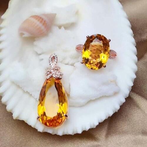 Shilovem 925 sterling silver Piezoelectric citrine Rings pendants send necklace Jewelry women trendy wedding mtzj1216z132599agj