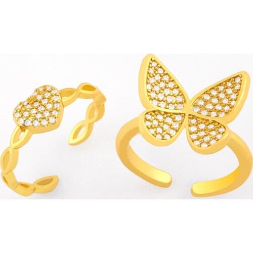 Crystal Butterfly Rings For Women Stone Adjustable Heart Cuff Open Ring Cubic Zirconia Stackable Wholesale Jewelry Gifts rigj66
