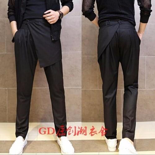M-5xl 2020 Summer New Skinny Pants Mens Casual Slim Harem Pants Tide Nightclub Patchwork Trousers Hairstylist Personality Skirt
