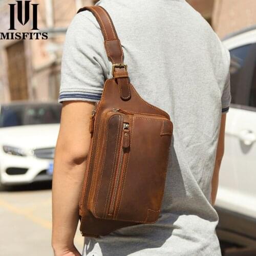 Mens retro leather waist bag shoulder messenger bag leather mens sports waist bag top layer cowhide mobile phone bag