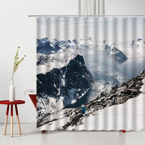 Shower Curtain Set Mountain Water Natural Landscape Modern 3D Printing Machine Washable Bathroom Decoration Curtains With Hooks