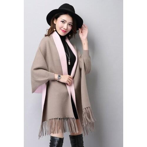 New Style Autumn And Winter Elegant Ladys Batwing Sleeve Thick Long Fringed Shawl Sweater Cardigan