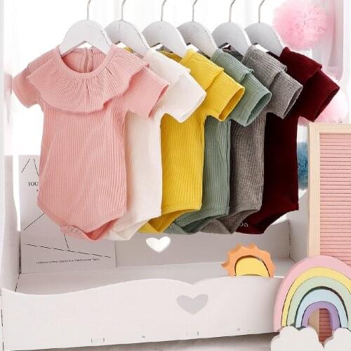 Baby Girl & Boy Solid Romper Newborn Cotton Short-leeved Jumpsuit Bodysuit Toddler Summer One-piece Clothes