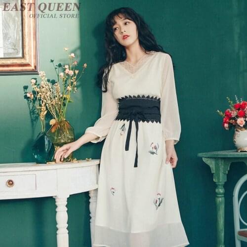 Midi dress with belt lace long sleeve south korea clothing streetwear japanese petite dress AA3680
