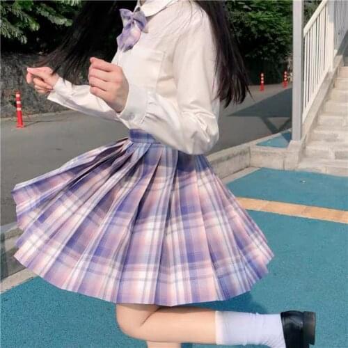 Pleated Skirt High Waist Youthful JK Sweet Plaid Mini A-line Skirt Suit for Women