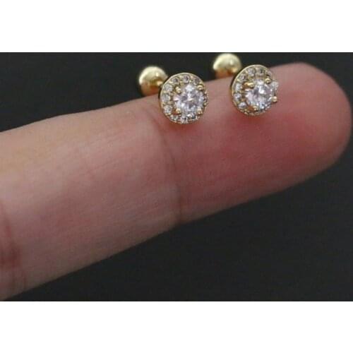 Simple Cute Small Round Zircon Shape Micro Pave CZ Stud Earring for Women Trendy Stainless Steel Bar Ear Cartilage Cuff Jewelry