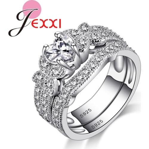 Luxury Heart CZ Wedding Engagement Ring Set For Women 925 Sterling Silver Party Finger Rings Bague Femme