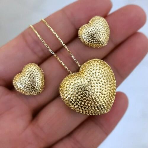 Luxury Gold/Silver Color Jewelry Sets For Women Heart Shape Pendants Necklaces Stud Earrings 2021 Fashion Jewelry Gift Wholesale
