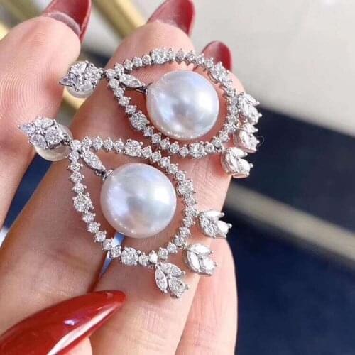 D908 Fine Jewelry S925 Silver Fresh Water White 9-10mm Pearls Dangle Earrings for Women Fine Pearl Earrings