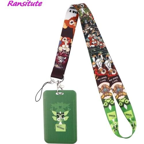 Ransitute R1931 Green Little Monster Lanyard Credit Card ID Holder Badge Student Travel Bank Bus Business Card Cover Badge