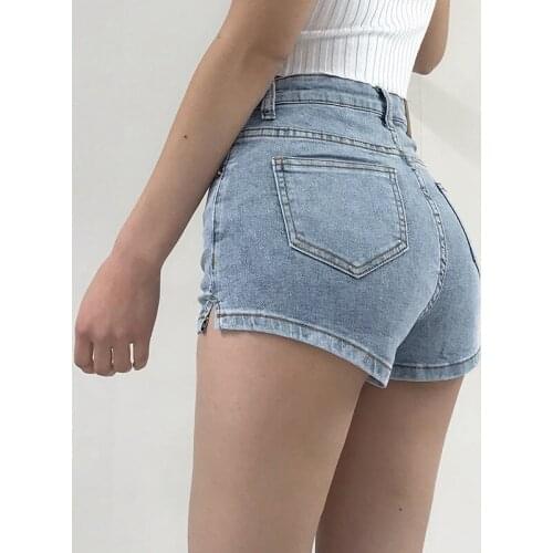 New Sexy Women Denim Shorts 2020 Summer High Waist Splited Side Jean Shorts Female Push Up Skinny Elastic Shorts for Ladies Slim