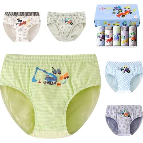 5pcs Cartoon Boy Underwear Briefs Cotton Spandex Stretchy Gray Panties Child Clothes 6 7 8 9 10 Years Old OBU203113