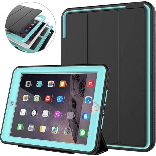 For iPad Air 2/iPad 6 (2014) Retina Kids Safe Armor Shockproof Heavy Duty Silicone Hard Stand Smart Cover Auto Sleep/Wake Cover