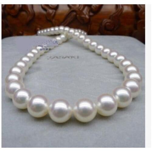 Gorgeous 18"12-13mm natural south sea genuine white round pearl necklace 14k