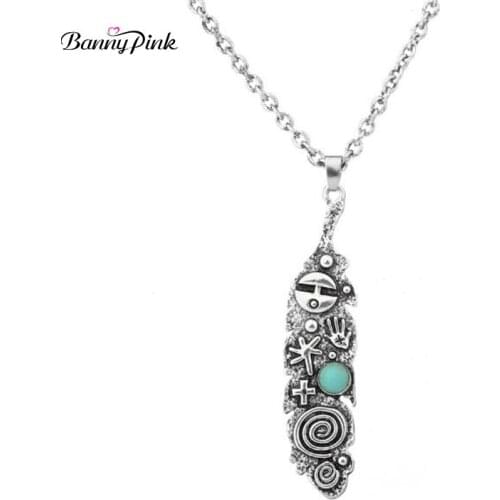 Vintage Totem Pendant Necklace For Women Ethnic Alloy Leaf Metal Chain Necklace Chunky Long Chain Necklace Fashion Jewelry Colar