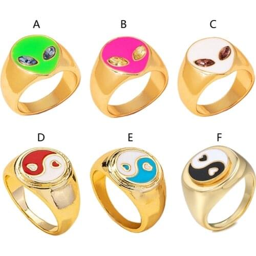 Green/ Rose Red/White Alloy Shell Rings For Women Yin Yang Chunky Finger Rings Waterproof Jewelry for Women