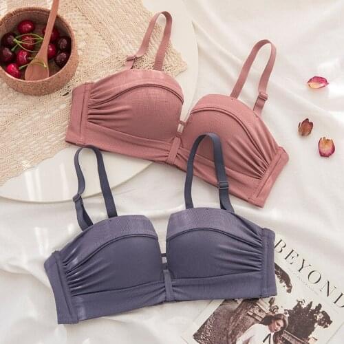 Wasteheart Women Fashion Blue Pink Wireless Padded Cotton Panties Padded Push Up Half Cup Bra Sets Sexy Lingerie Underwear A B