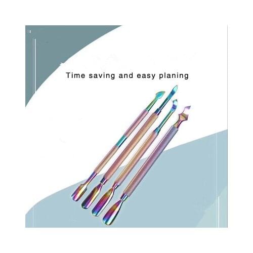 1PC Dual-ended Nail Cuticle Pusher Colorful Stainless Steel Chameleon Cuticle Dead Skin Remover UV Gel Nail Tools Nail Art