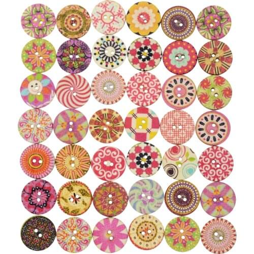 100pcs High Quantity 20 Mm Retro Log Disc Buttons Painted Printed Wood Buttons Sewing Accessories
