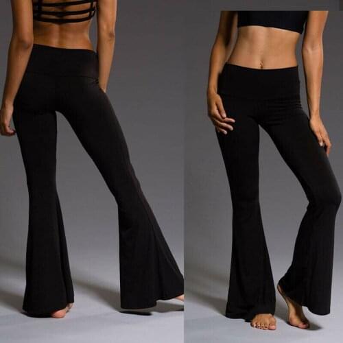2020 Women Yoga GYM Athletic Fitness Soft Flare Stretch High Waist Pants Black Pants