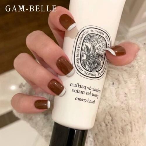 GAM-BELLE 24Pcs French White Tips Fake Nails Short Squoval Full Cover False Press On Nails Art Decoration DIY Manicure Tool