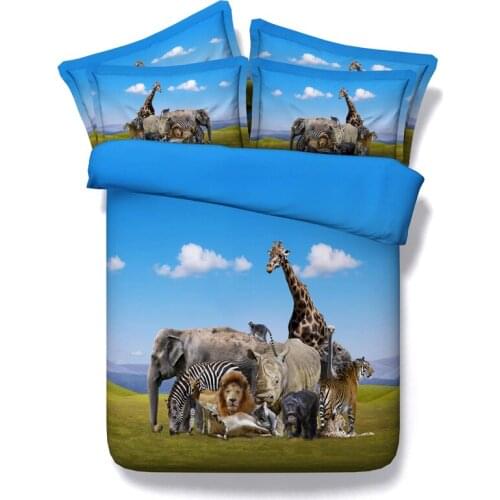 3D BEDDING set Horse Elephant bedding for adults animal duvet cover sets bed sheets sheet bedspread quilt linens Lion King 4PCS