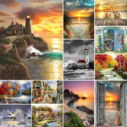 5D Diamond Painting Landscape Sunset Sea View Square/Round Embroidery Cross Stitch Kit Painting Mosaic DIY Home Decoration Gift