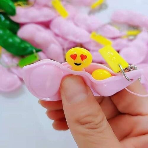 Infinite Squeeze Edamame Toy Pink Peas Beans Keychain Squishy Fidget Toys Decompression Anti Stress Reliever Antistress Toy