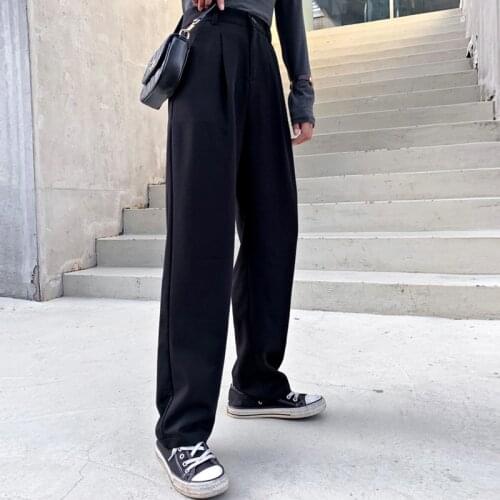 2021 High Waist Trouser Fashion Loose Wide Leg suit Pants Full Length Female Casual Straight Pants streetwear