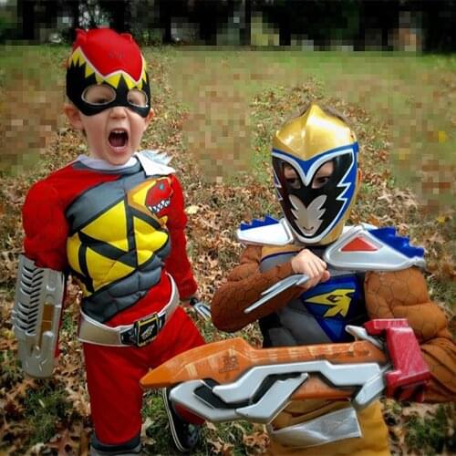 Kid Red Power Dino Charge Boys Muscle Costume Childrens Halloween Anime Cosplay Jumpsuit