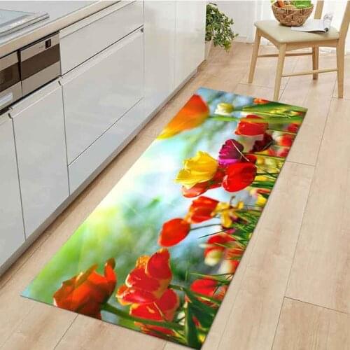 Home Kitchen Carpet Living Room Hallway Floor Rugs Anti-Slip Entrance Doormat Flowers Pattern Decoration Bedroom Bedside Mat