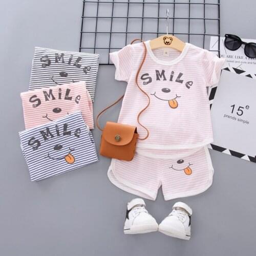 New Summer Baby Boys Girls Clothing Sets Infant Clothes Suits Cotton strips smile T Shirt Shorts 2Pcs Kids Children Costume sets