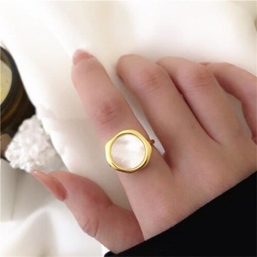 Europe And The United States Geometric Circular Shell Ring Fashionable Joker Metal Adjustable Ring Ms Jewelry Party Accessories