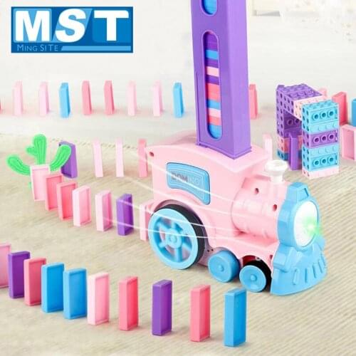 Truck Vehicle Stacking Laying Electric Domino Train Toy Set Automatically Released Licensing Train Kid Educational Dominoes Game