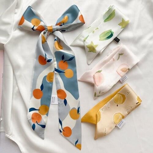 Korean Version Of The New Streamer Headband Temperamentelegant Silk Scarf Fruit French Retro Small Square Print Soft Decoration