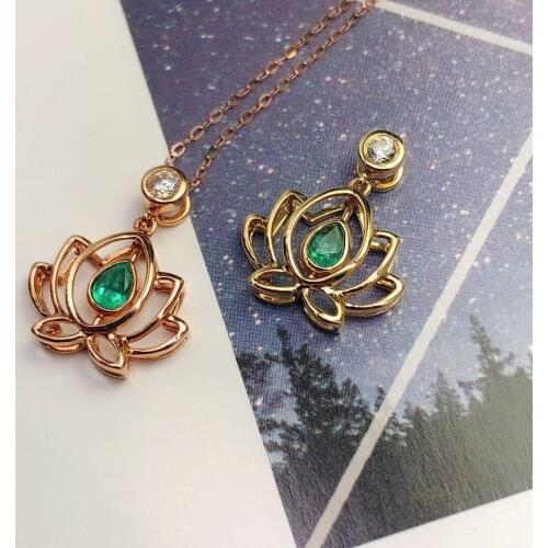 AZJ Solid 18K Rose Gold and Yellow Gold Nature Green Emerald Pendant for Women Fine Women Birthdays Presents