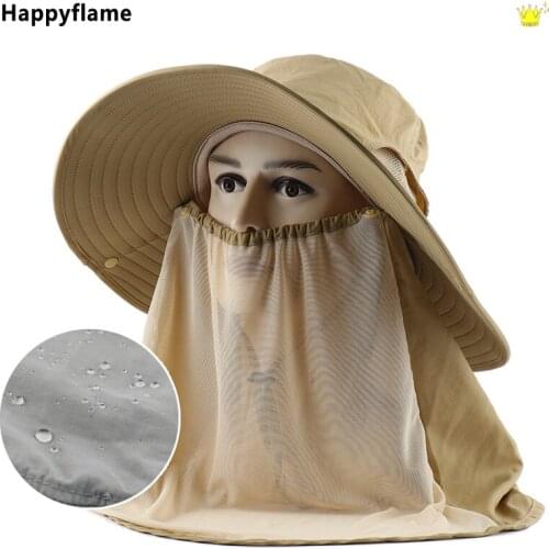 Fashion Solid Color Large Round Brim Fisherman Hat Quick Drying Water Repellent Fabric Fishing Hat Summer Sun Cap Hiking Hat Men