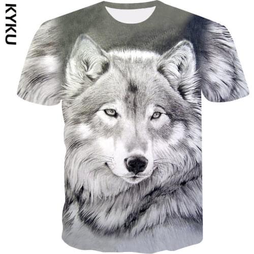 KYKU New Summer Brand 3D Wolf head T-shirt man round collar short sleeve T-shirt men fashion t shirt short sleeves dropshipping