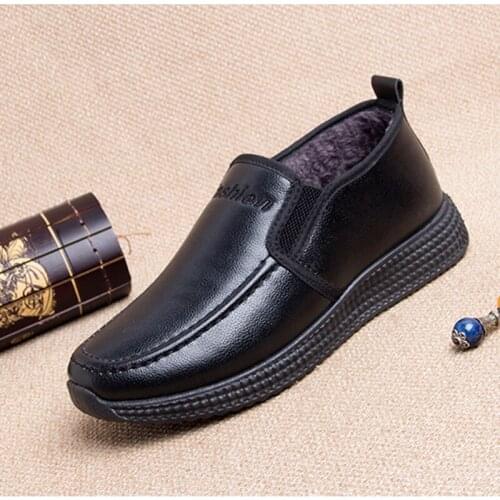 Mans Cotton Shoes Plus Thicken Comfortable Male Boots Winter Keep Warm Solid Color Footwears Pu Leather Boots