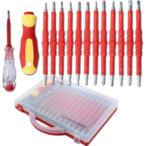26pcs/8pcs Insulated Screwdriver Set VDE 1000V High Pressure Resistance Handle Torx Hex Slotted Screw Bits Repair Hand Tool