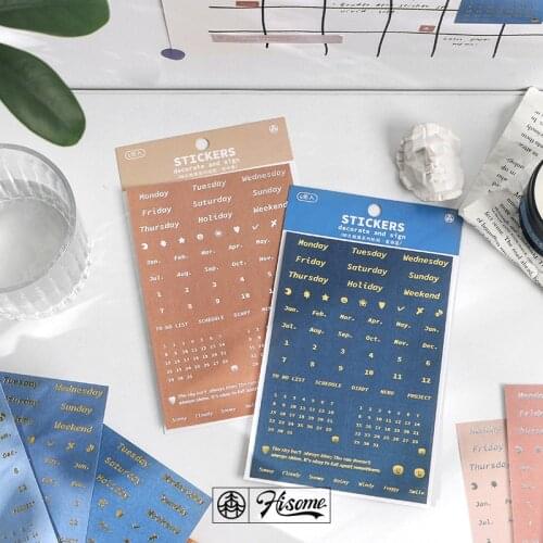 JIANWU 4 Sheets Basic Date Stickers Decoration Week Month Digital Bronzing Hot Silver Craft DIY Journal Stickers Stationery