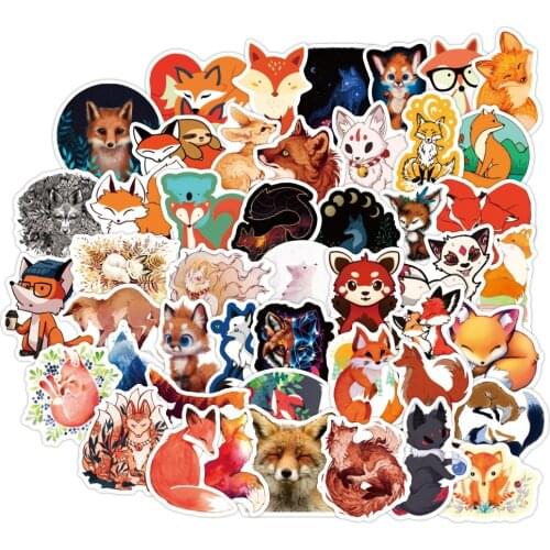 10/50PCS Cute Fox Stickers For Skateboard Fridge Guitar Laptop Motorcycle Travel Luggage Cartoon Sticker