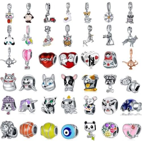 New Fashion Charm Original Cute Animal Puppy Cat Head Beaded Fit Original Pandora Bracelet Necklace Jewelry Gift