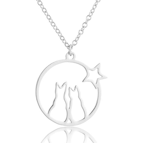 Fashion Stainless Steel Loving Cat Necklace For Girl Kids Round Star Necklaces Fashion Choker Animal Lover Gift Kpop Pet Jewelry