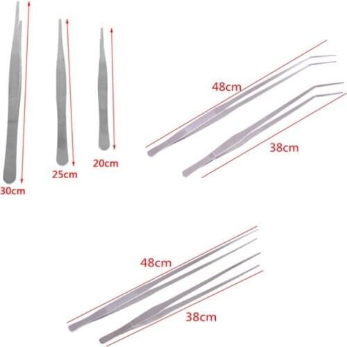 Aquarium Plant Tweezers Straight Toothed Tweezers Barbecue Stainless Steel Long Food Tongs Home Medical Garden Kitchen Tool