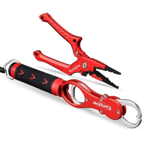 Portable Aluminum Alloy Fishing Grip Fishing Pliers Split Ring Cutter With Weight Scale Sheath Retractable Tether Combo