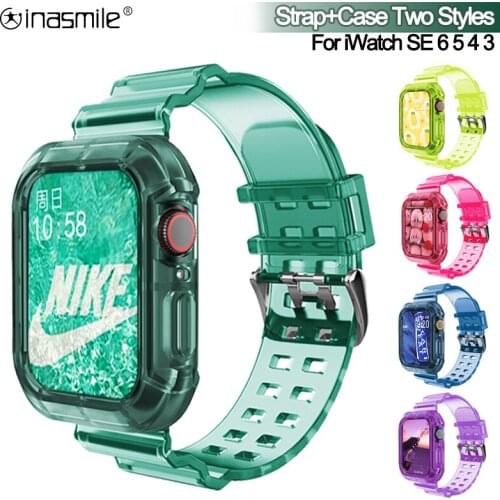 Newest Clear band+Case for iwatch Series SE 6 5 4 44mm 42mm Silicone Sport strap for Apple Watch 3 2 1 38mm 40mm watch Bracelet