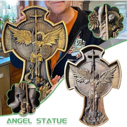 Archangel Michael Natural Wood Statue Carved Religious Christian Wooden Gift Religious Catholic Decoration Statue для дома